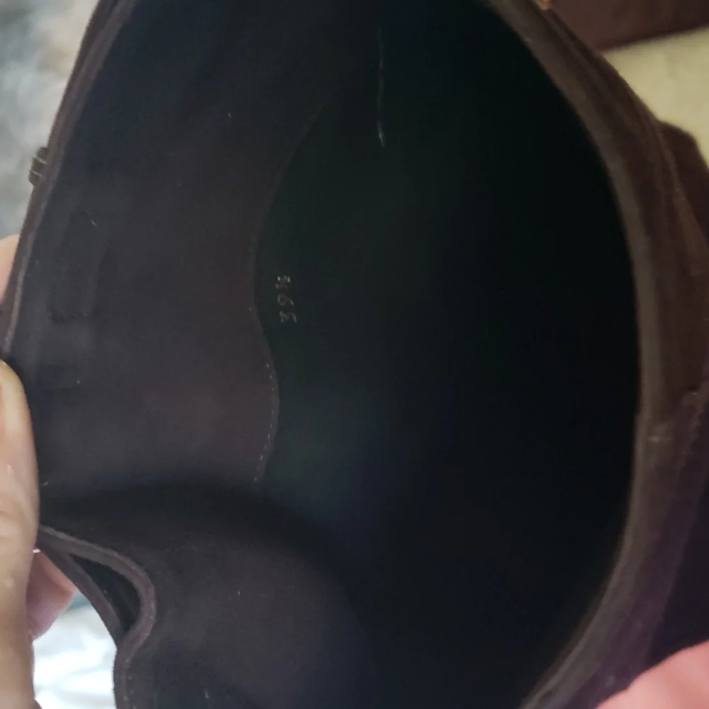 Prada Brown Suede Black Wedge Silver Buckle (just) below Knee Boots size 39.5 - Picture 3 of 6